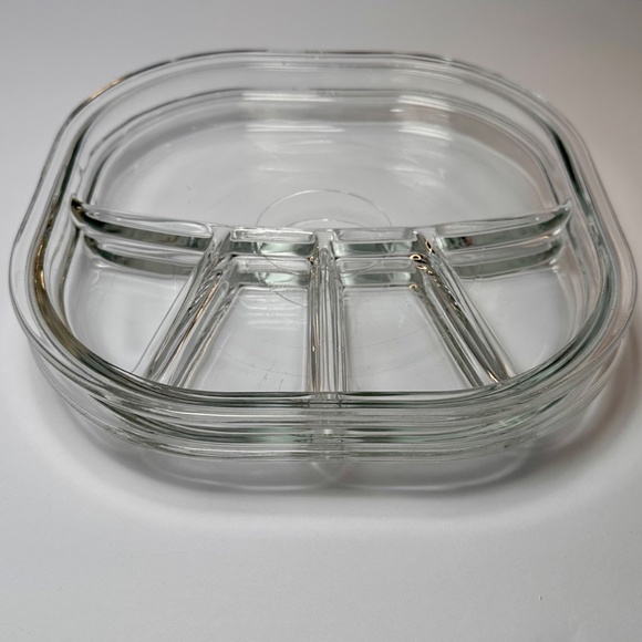 Set of 2 Vintage Clear Glass Divided Snack Plates โข Mid-Century Party Trays - Picture 4 of 4